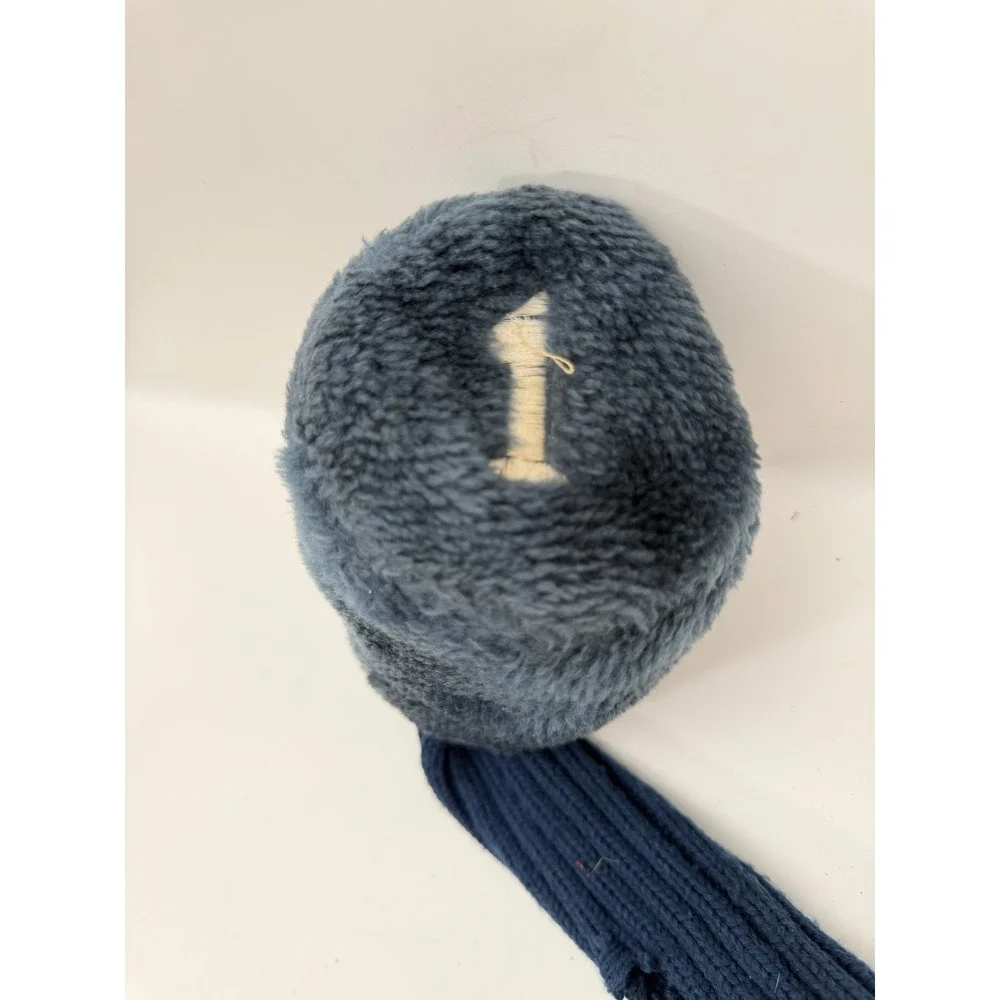Vintage Unbranded Plush Fur 1 Wood Driver Golf Club Headcover Navy Blue Knit